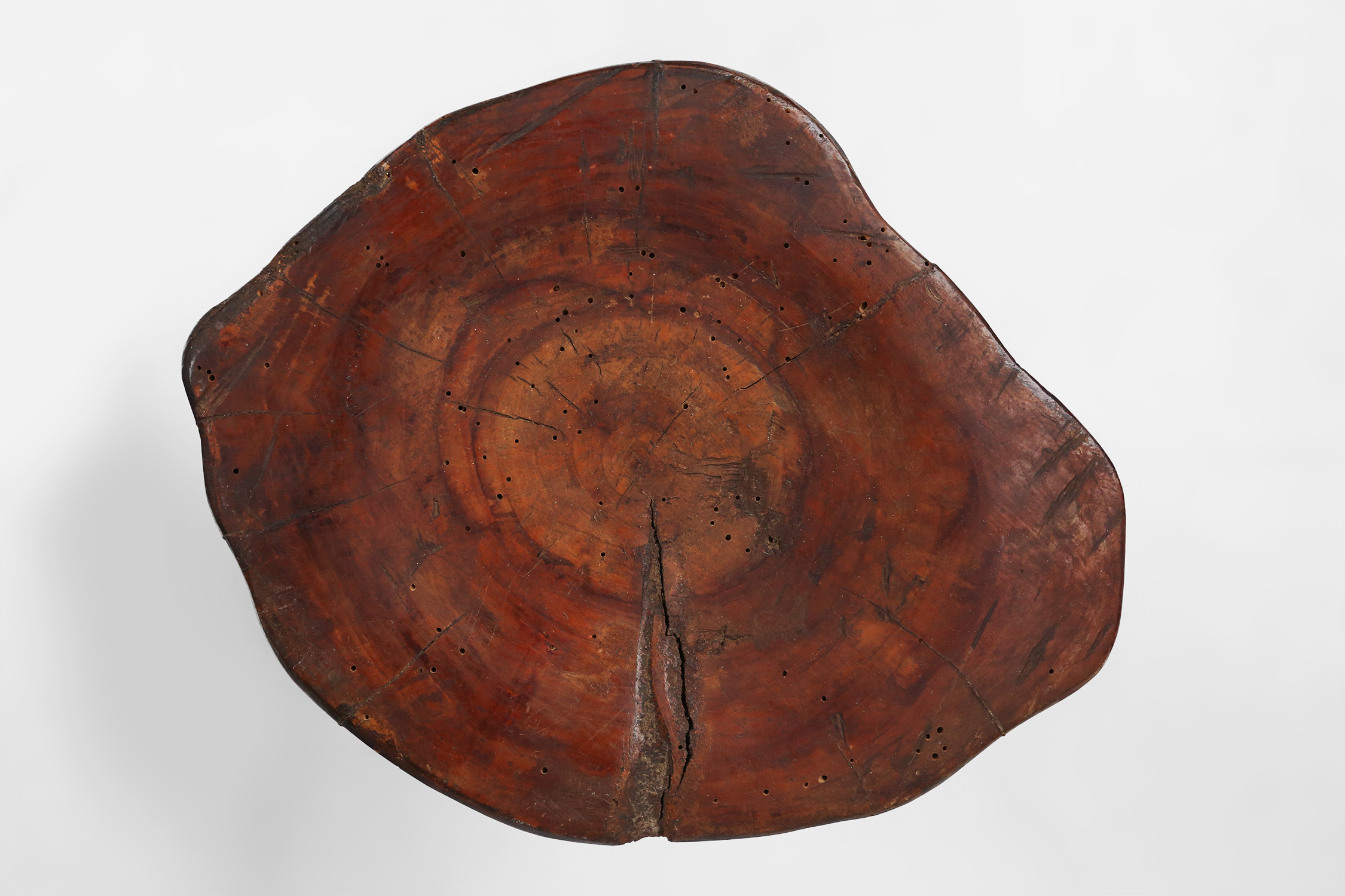 Rustic wooden tripod stool with tree trunk seat, France ca. 1900thumbnail